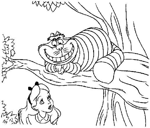 Coloriage Alice au pays des merveilles chat dans alice aux pays des merveilles