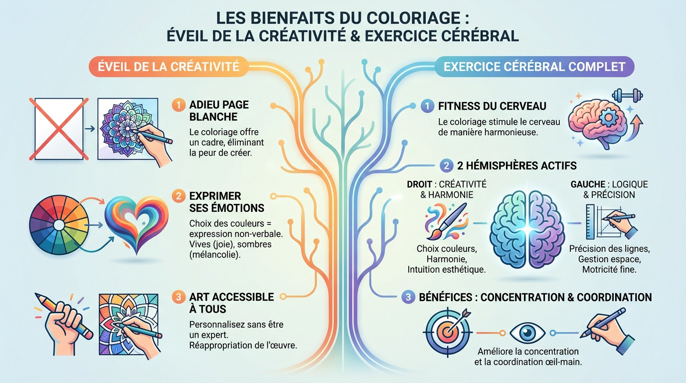 Femme adulte coloriant un motif complexe pour stimuler sa créativité et la coordination œil-main