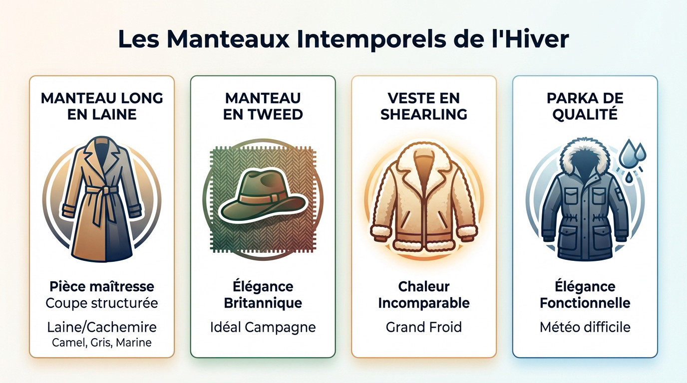 Femme élégante portant un manteau long en laine beige style old money en hiver