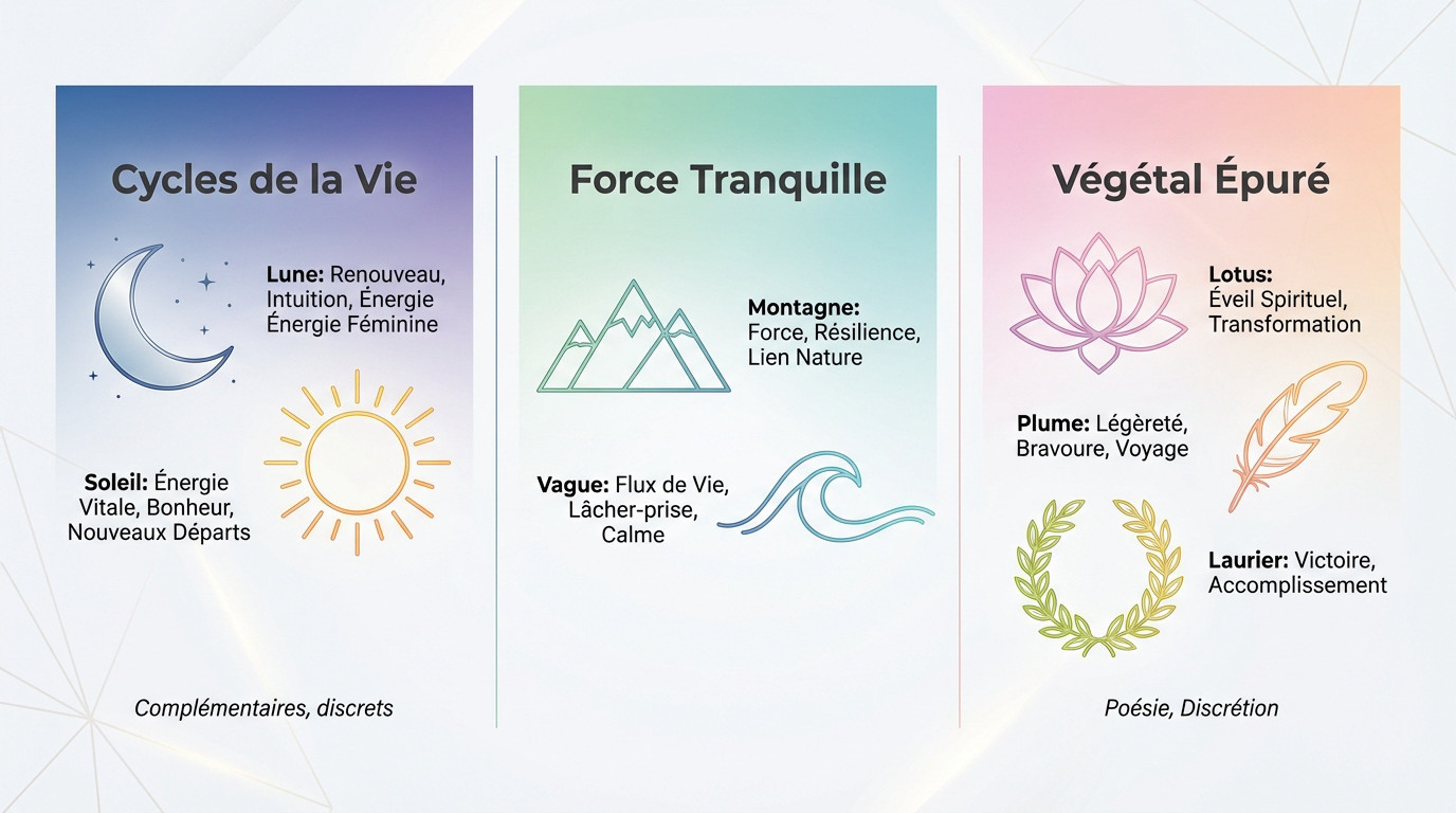 Infographie sur la signification des symboles naturels dans les tatouages minimalistes