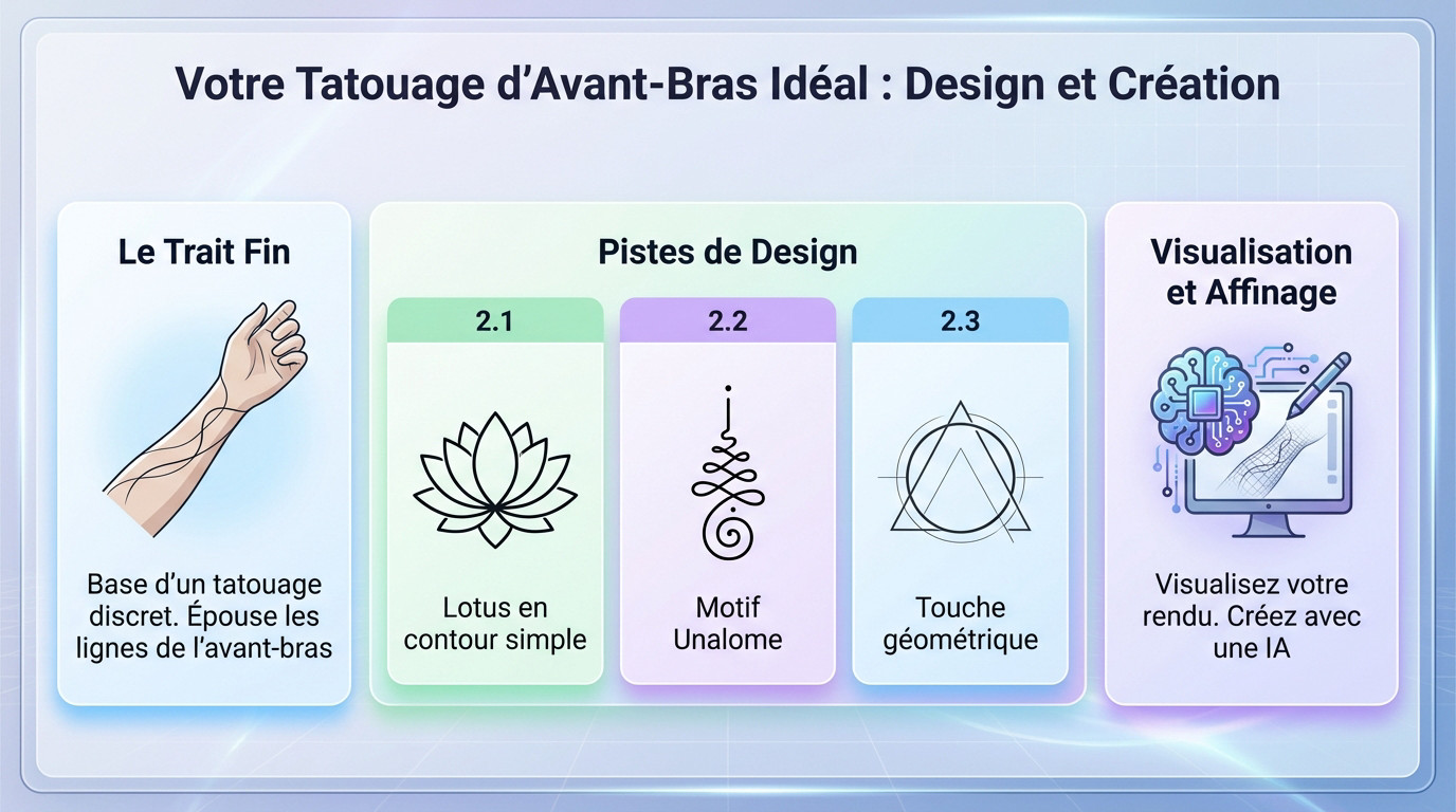 Inspiration dessin tatouage lotus minimaliste et discret sur avant-bras féminin