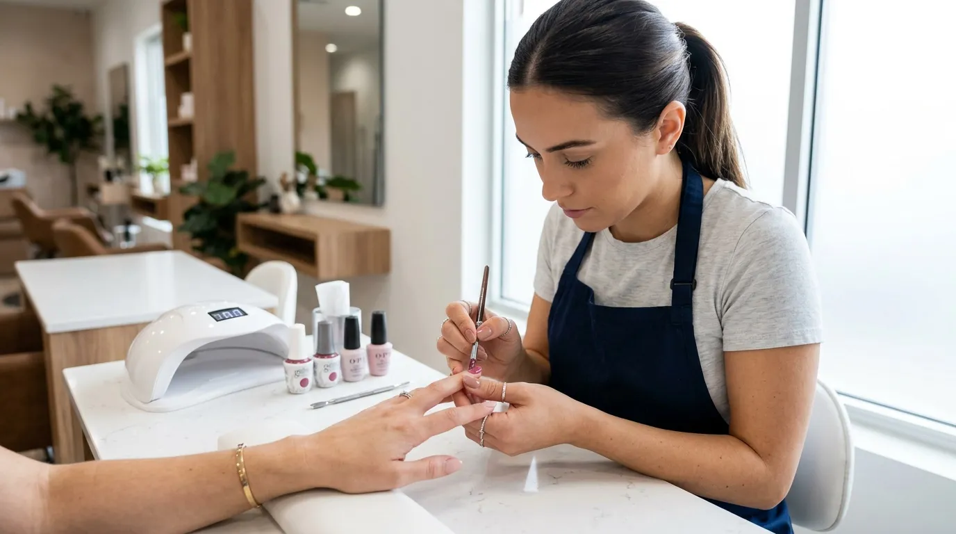 Application d'une couche fine de vernis semi-permanent en salon