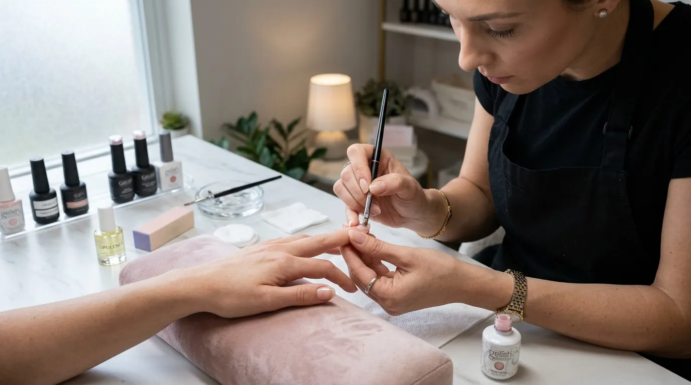 Application professionnelle de vernis gel sur des ongles naturels