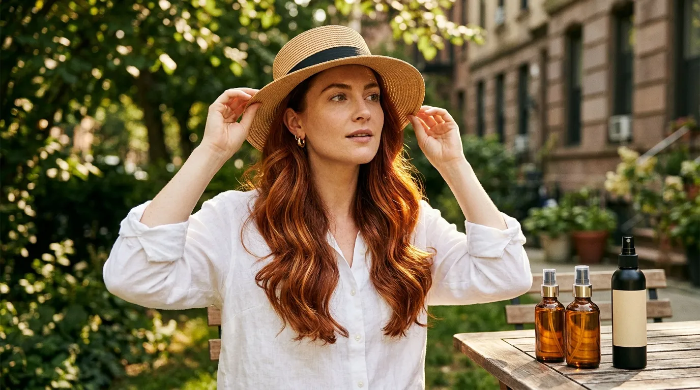 Femme chapeau blanc jardin produits beauté